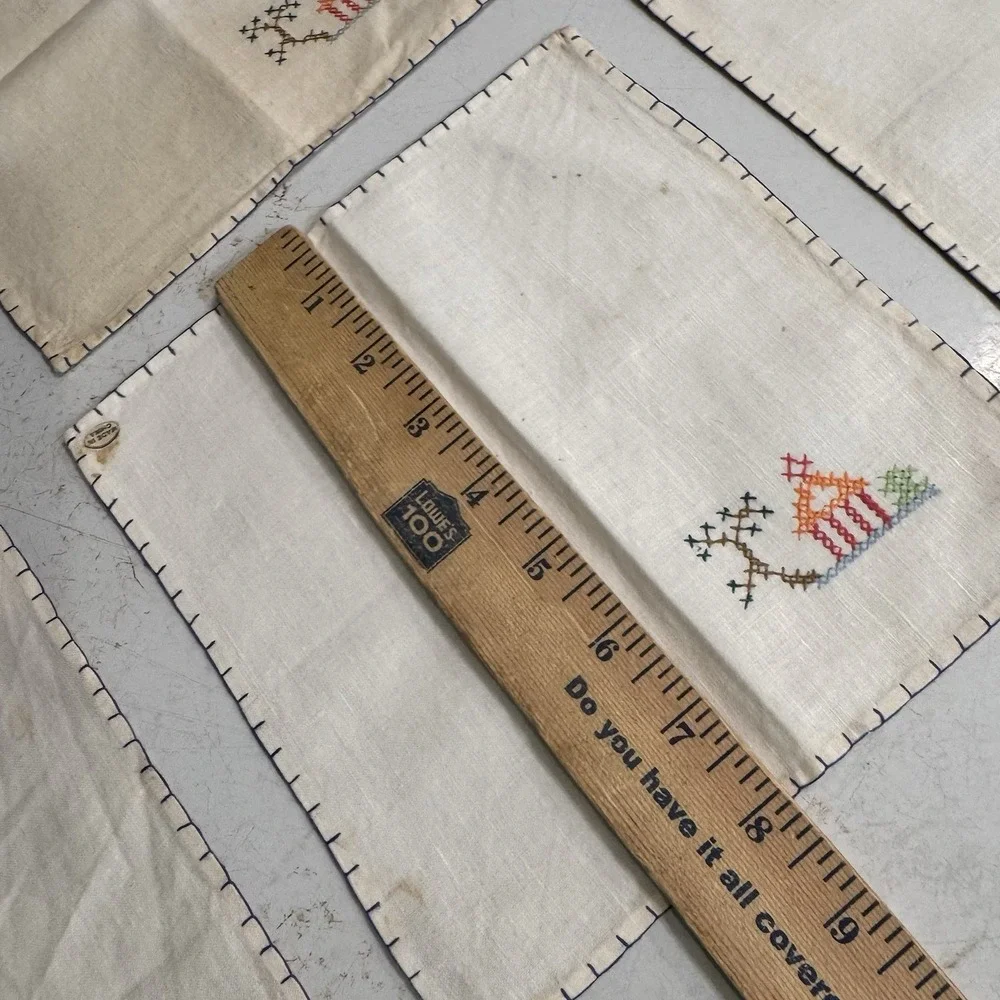 Vintage Embroidered Handkerchiefs Set of 6 Linen Estate‎ Find